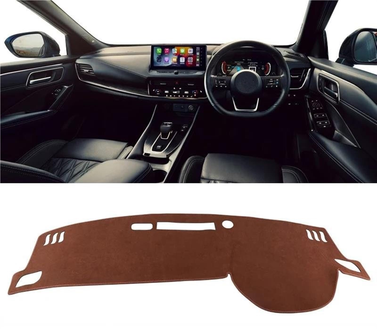 Armaturenbrett Teppich Für Nissan Für Qashqai J12 2021 2022 2023 2024 Auto Dashboard Abdeckung Instrument Panel Teppiche Sonnenschutz Matten(B RHD Brown) von MESKEL