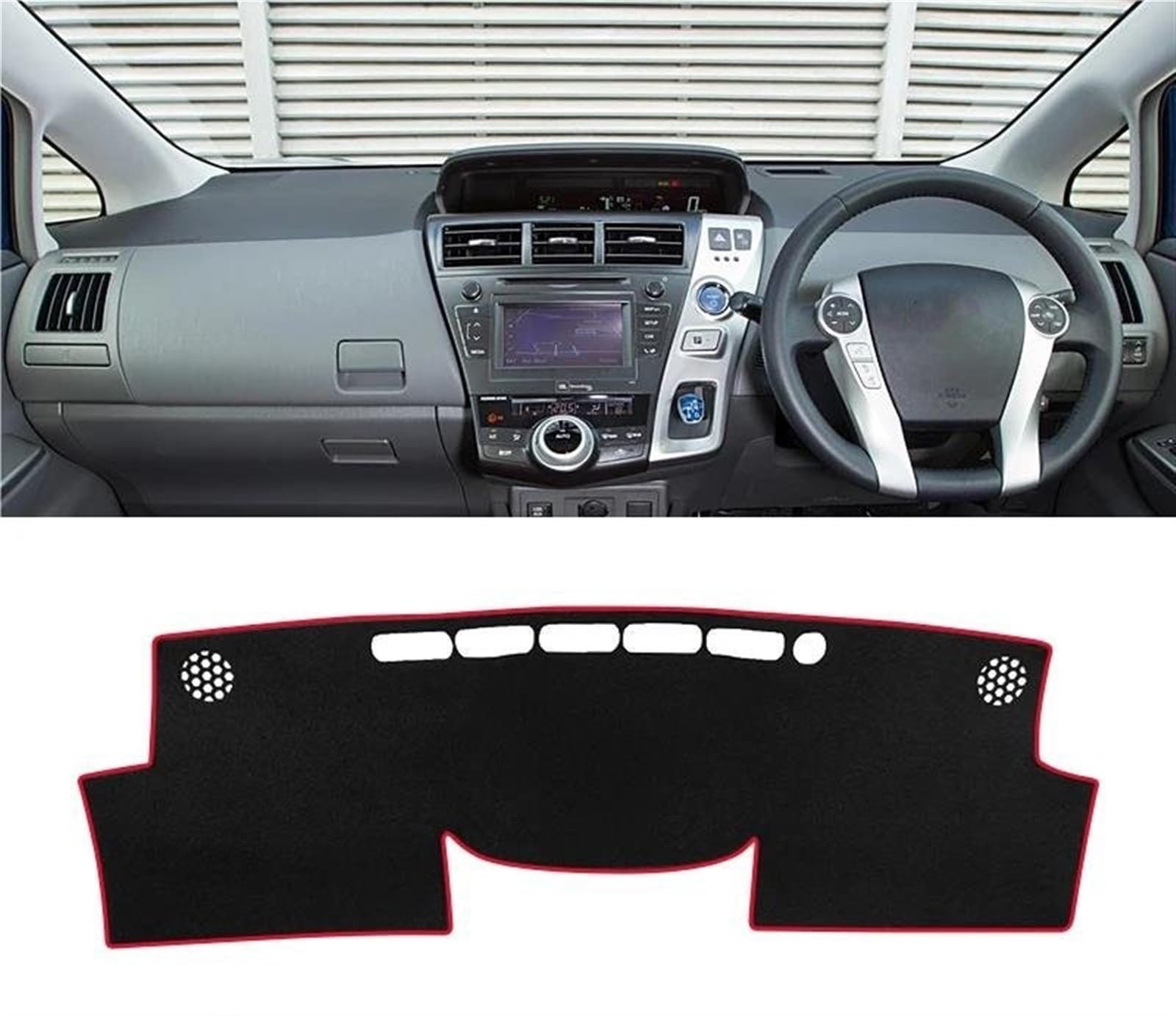 Armaturenbrett Teppich Für Toyota Für Prius V 2012 2013 2014 2015 2016 2017 2018 2019 Auto Dashboard Abdeckung Matte Dashboard Sonnenschutz Pads(A Red Side RHD) von MESKEL