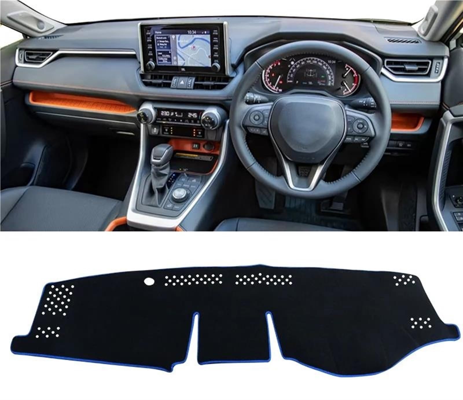 Armaturenbrett Teppich Für Toyota Für RAV4 XA50 Für Hybrid 2019 2020 2021 2022 2023 2024 Auto Dashboard Matte Sonnenschutz Instrument Schreibtisch Abdeckung(A Blue Side RHD) von MESKEL