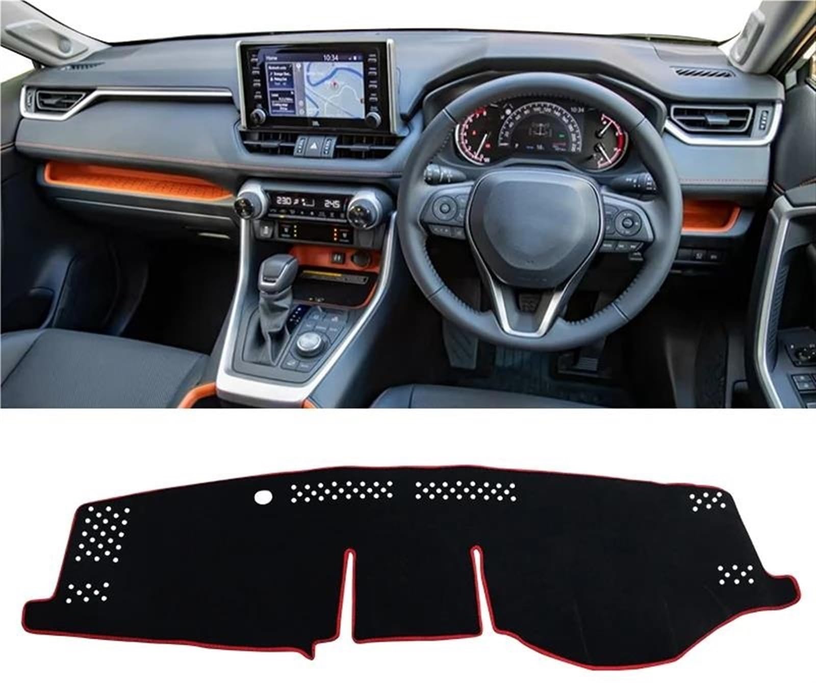 Armaturenbrett Teppich Für Toyota Für RAV4 XA50 Für Hybrid 2019 2020 2021 2022 2023 2024 Auto Dashboard Matte Sonnenschutz Instrument Schreibtisch Abdeckung(A Red Side RHD) von MESKEL