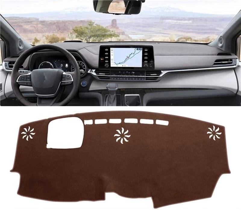 Armaturenbrett Teppich Für Toyota Für Sienna 4th Gen XL40 Für Hybrid 2021 2022 2023 2024 Auto Dashboard Abdeckung Sonnenschutz Vermeiden Licht Matte Pad(with HUD Brown) von MESKEL