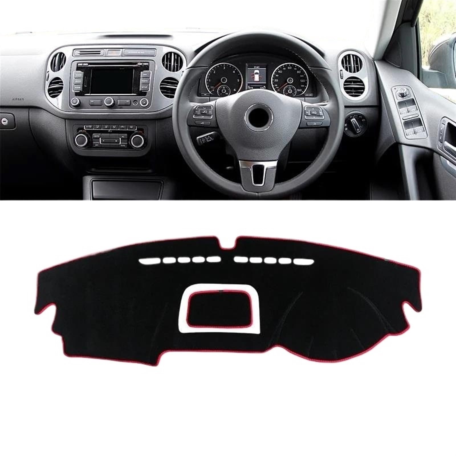 Armaturenbrett Teppich Für VW Für Tiguan 5N 2007 2008 2009 2010 2011 2012 2013 2014 2015 2016 Auto Dashboard Abdeckung Vermeiden Licht Matte Teppich(A Red Side RHD) von MESKEL