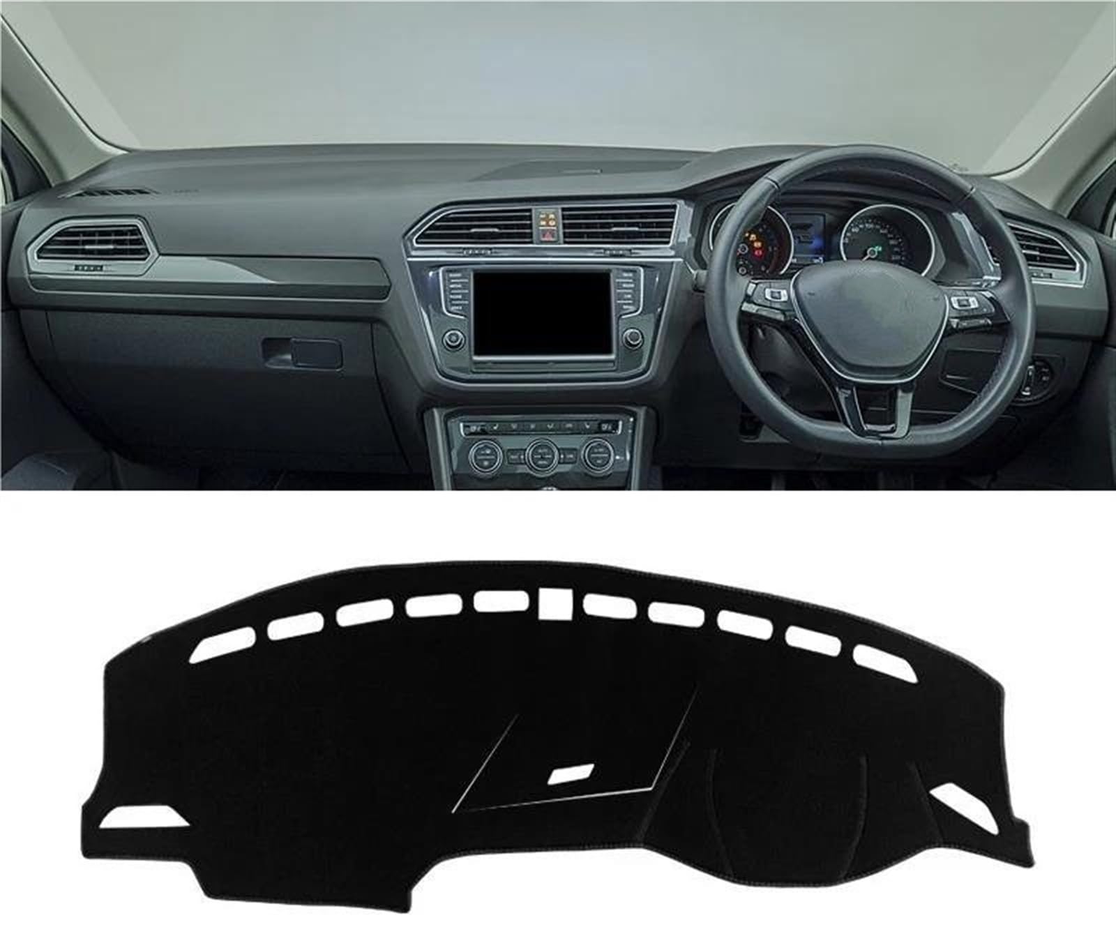 Armaturenbrett Teppich Für VW Für Tiguan MK2 2016 2017 2018 2019 2020 2021 2022 2023 Auto Dashboard Abdeckung Matte Instrument Teppiche(A Black Side RHD) von MESKEL