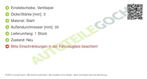 Einstellscheibe, Ventilspiel Kompatibel mit Fiat Alfa 1967-> von Autoteile Gocht von METELLI