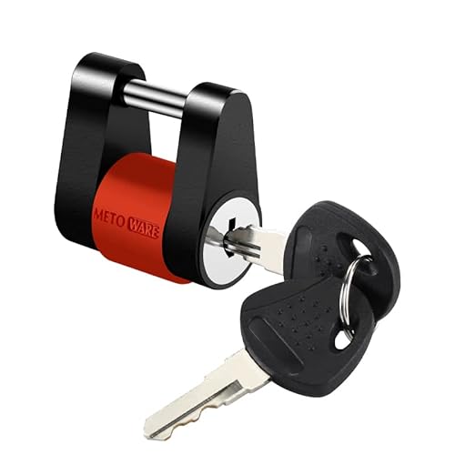 METOWARE Anhänger-Zungenschloss, 0,6 cm Durchmesser mit 1,9 cm Spannweite, robustes Stahlanhänger-Kupplungsschloss für Abschleppboot, Wohnmobil, LKW, Auto, Kupplung mit Anti-Rassel-Gummiring (1 Stück) von METOWARE