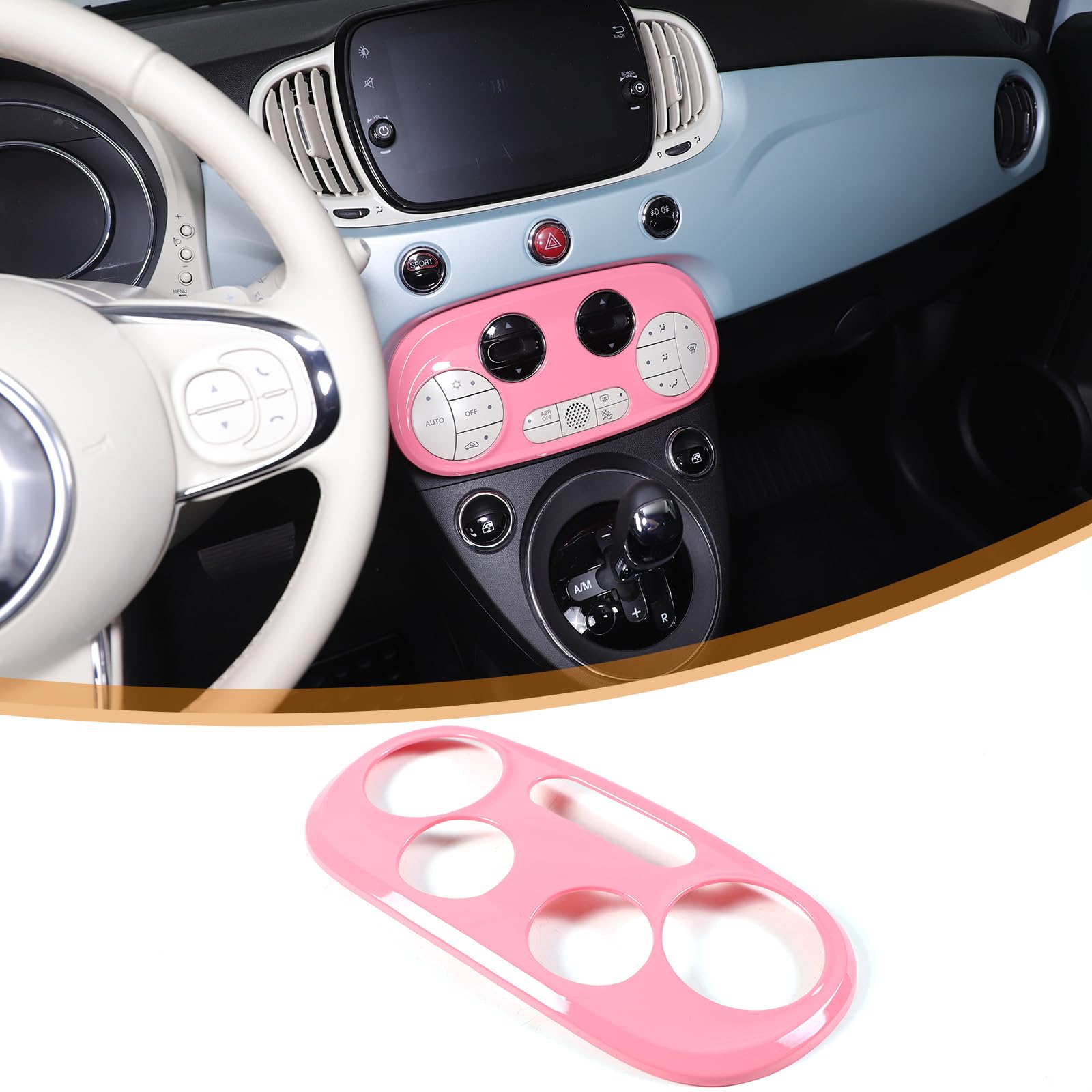 Car Styling Interior Moulding Trim for Fiat 500 2016-2025 Car Center Console Air Conditioning Volume Switch Panel Decorative Frame Stickers ABS 1PC (Pink) von METYOUCAR