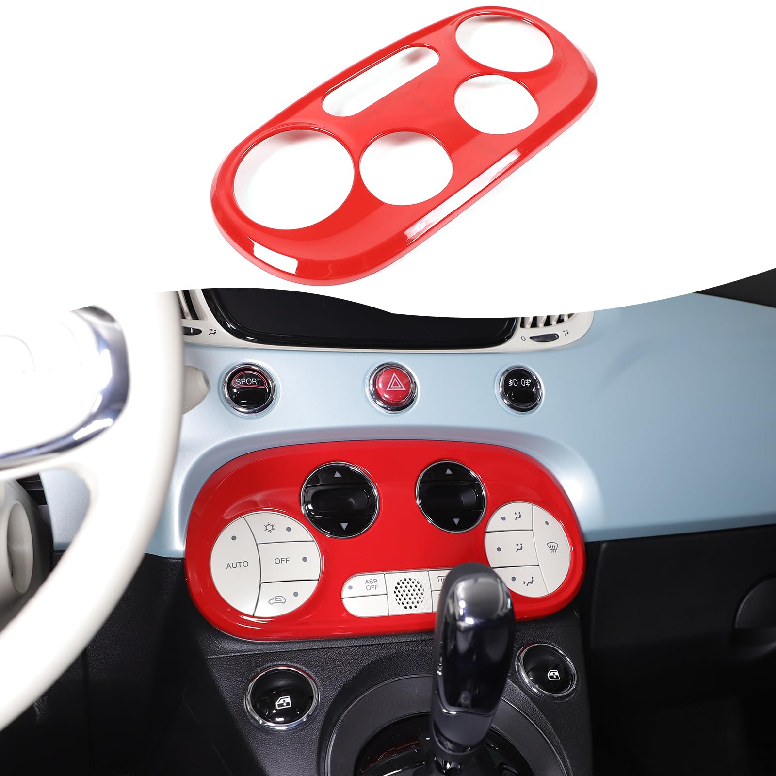 Car Styling Interior Moulding Trim for Fiat 500 2016-2025 Car Center Console Air Conditioning Volume Switch Panel Decorative Frame Stickers ABS 1PC (Sport Red) von METYOUCAR