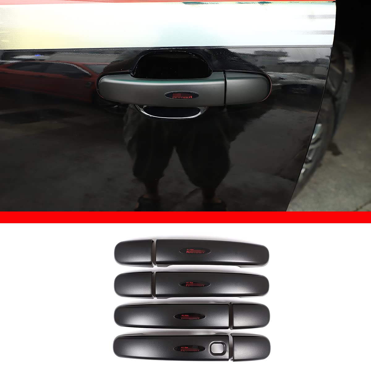 Schwarze Türgriffabdeckungsverkleidung für Ford Ranger 2020-2022 (mit Smart-Sensor) (mit 8 PCS) von METYOUCAR