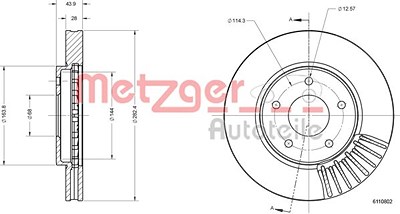 Metzger Bremsscheibe [Hersteller-Nr. 6110802] für Nissan von METZGER