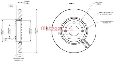 Metzger Bremsscheibe [Hersteller-Nr. 6110843] für Hyundai, Kia von METZGER