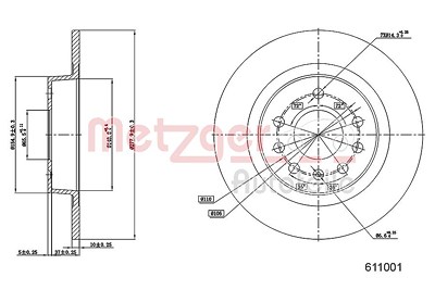 Metzger 1x Bremsscheibe [Hersteller-Nr. 6111001] für Opel, Vauxhall von METZGER