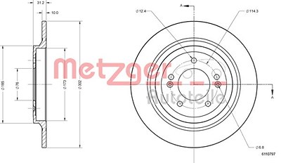 Metzger Bremsscheibe Hinterachse Voll [Hersteller-Nr. 6110797] für Hyundai, Kia von METZGER