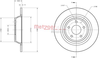 Metzger Bremsscheibe Hinterachse Voll [Hersteller-Nr. 6110813] für Ford von METZGER