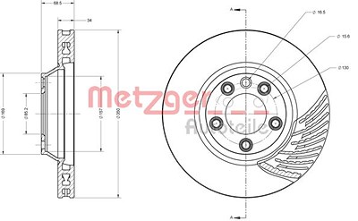 Metzger 1x Bremsscheibe Vorderachse Belüftet Rechts [Hersteller-Nr. 6110592] für Audi, Porsche, VW von METZGER