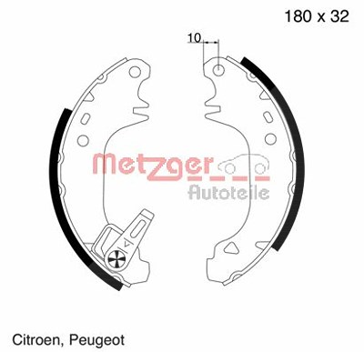 Metzger Bremsbackensatz für Trommelbremse [Hersteller-Nr. MG508] für Citroën, Peugeot von METZGER