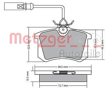 Metzger Bremsbelagsatz mit Warnkontakt hinten [Hersteller-Nr. 1170054] für Audi, Ford, Seat, VW von METZGER