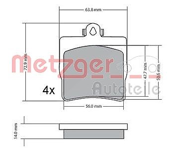 Metzger Bremsbeläge Hinterachse (Satz) [Hersteller-Nr. 1170016] für Chrysler, Mercedes-Benz von METZGER