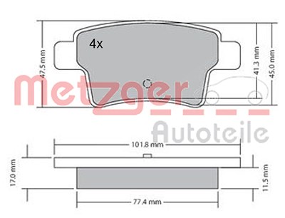 Metzger Bremsbeläge hinten (Satz) [Hersteller-Nr. 1170264] für Citroën von METZGER