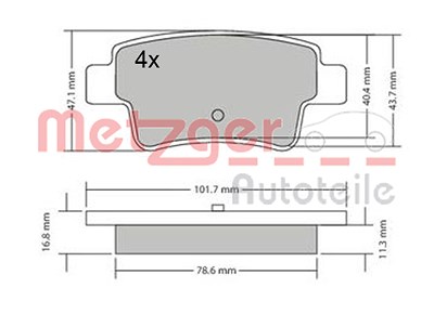 Metzger Bremsbeläge hinten (Satz) [Hersteller-Nr. 1170333] für Abarth, Fiat, Opel von METZGER