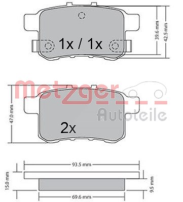 Metzger Bremsbeläge hinten (Satz) [Hersteller-Nr. 1170593] für Honda von METZGER