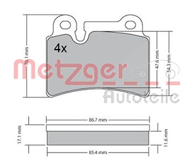 Metzger Bremsbeläge hinten (Satz) [Hersteller-Nr. 1170408] für VW von METZGER