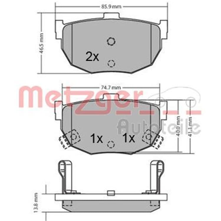 Metzger Bremsbel?ge hinten Hyundai Kia Nissan von METZGER