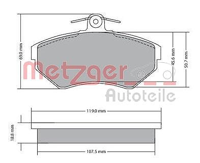 Metzger Bremsbeläge vorne (Satz) [Hersteller-Nr. 1170214] für Audi, VW von METZGER