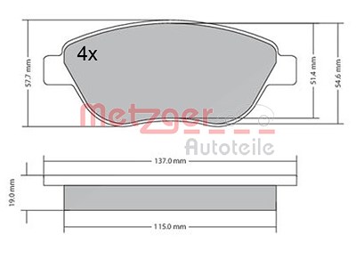 Metzger Bremsbeläge vorne (Satz) [Hersteller-Nr. 1170614] für Fiat, Opel von METZGER