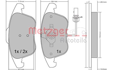 Metzger Bremsbelagsatz, Scheibenbremse [Hersteller-Nr. 1170156] für Audi von METZGER