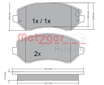 Metzger Bremsbelagsatz, Scheibenbremse [Hersteller-Nr. 1170378] für Chrysler, Dodge, Jeep von METZGER