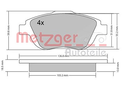 Metzger Bremsbelagsatz, Scheibenbremse [Hersteller-Nr. 1170326] für Citroën, Ds, Peugeot von METZGER