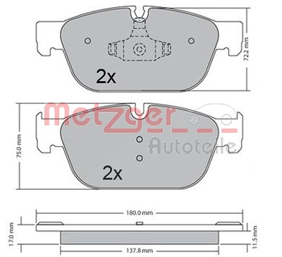 Metzger Bremsbelagsatz, Scheibenbremse [Hersteller-Nr. 1170619] für Citroën, Peugeot von METZGER