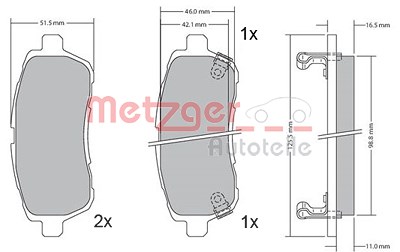 Metzger Bremsbelagsatz, Scheibenbremse [Hersteller-Nr. 1170017] für Daihatsu, Ford, Mazda, Subaru, Suzuki von METZGER