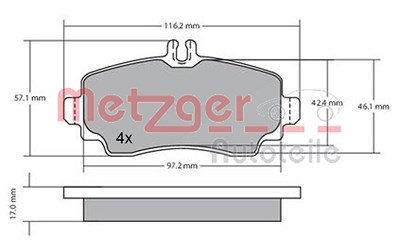 Metzger Bremsbelagsatz, Scheibenbremse [Hersteller-Nr. 1170041] für Mercedes-Benz von METZGER