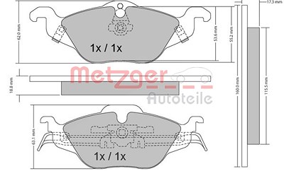 Metzger Bremsbelagsatz, Scheibenbremse [Hersteller-Nr. 1170063] für Opel von METZGER