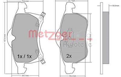 Metzger Bremsbelagsatz, Scheibenbremse [Hersteller-Nr. 1170091] für Chevrolet, Opel von METZGER