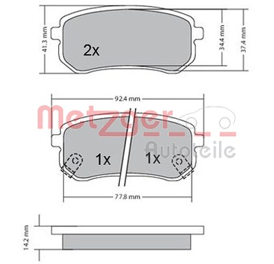 Metzger Bremsbelagsatz, Scheibenbremse [Hersteller-Nr. 1170169] für Hyundai, Kia von METZGER