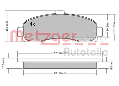 Metzger Bremsbelagsatz, Scheibenbremse [Hersteller-Nr. 1170178] für Nissan von METZGER