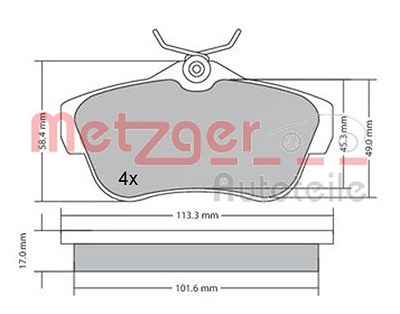 Metzger Bremsbelagsatz, Scheibenbremse [Hersteller-Nr. 1170192] für Citroën, Fiat, Peugeot, Toyota von METZGER