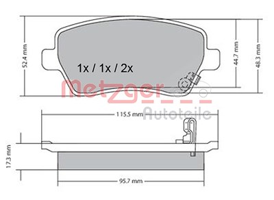 Metzger Bremsbelagsatz, Scheibenbremse [Hersteller-Nr. 1170243] für Nissan, Opel, Suzuki von METZGER