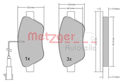 Metzger Bremsbelagsatz, Scheibenbremse [Hersteller-Nr. 1170296] für Citroën, Fiat, Lancia, Peugeot von METZGER