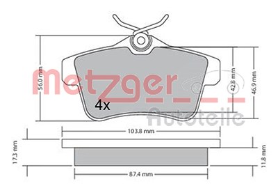 Metzger Bremsbelagsatz, Scheibenbremse [Hersteller-Nr. 1170335] für Citroën, Ds, Peugeot von METZGER