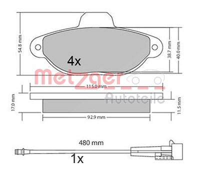 Metzger Bremsbelagsatz, Scheibenbremse [Hersteller-Nr. 1170678] für Fiat, Ford von METZGER