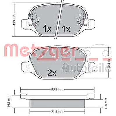 Metzger Bremsbelagsatz, Scheibenbremse [Hersteller-Nr. 1170680] für Fiat von METZGER