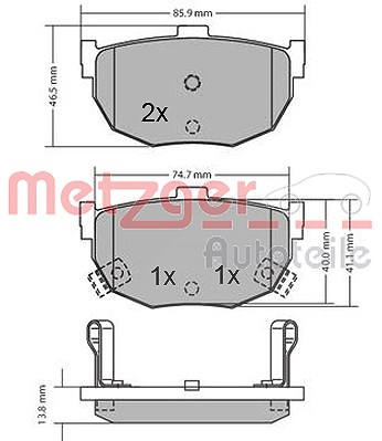 Metzger Bremsbelagsatz, Scheibenbremse [Hersteller-Nr. 1170212] für Hyundai, Kia, Nissan von METZGER