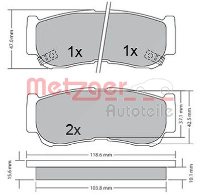 Metzger Bremsbelagsatz, Scheibenbremse [Hersteller-Nr. 1170325] für Hyundai von METZGER