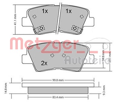 Metzger Bremsbeläge hinten (Satz) [Hersteller-Nr. 1170134] für Hyundai, Kia von METZGER