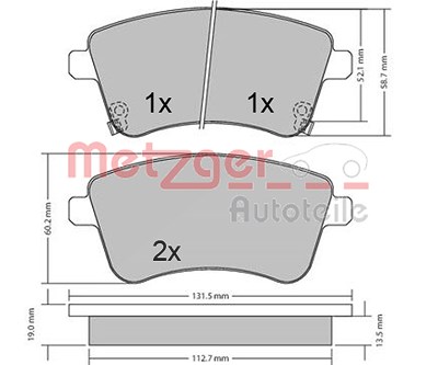 Metzger Bremsbeläge vorne (Satz) [Hersteller-Nr. 1170359] für Kia von METZGER