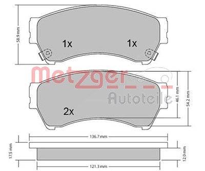 Metzger Bremsbelagsatz, Scheibenbremse [Hersteller-Nr. 1170270] für Mazda von METZGER