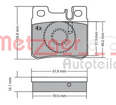 Metzger Bremsbelagsatz, Scheibenbremse [Hersteller-Nr. 1170158] für Mercedes-Benz von METZGER